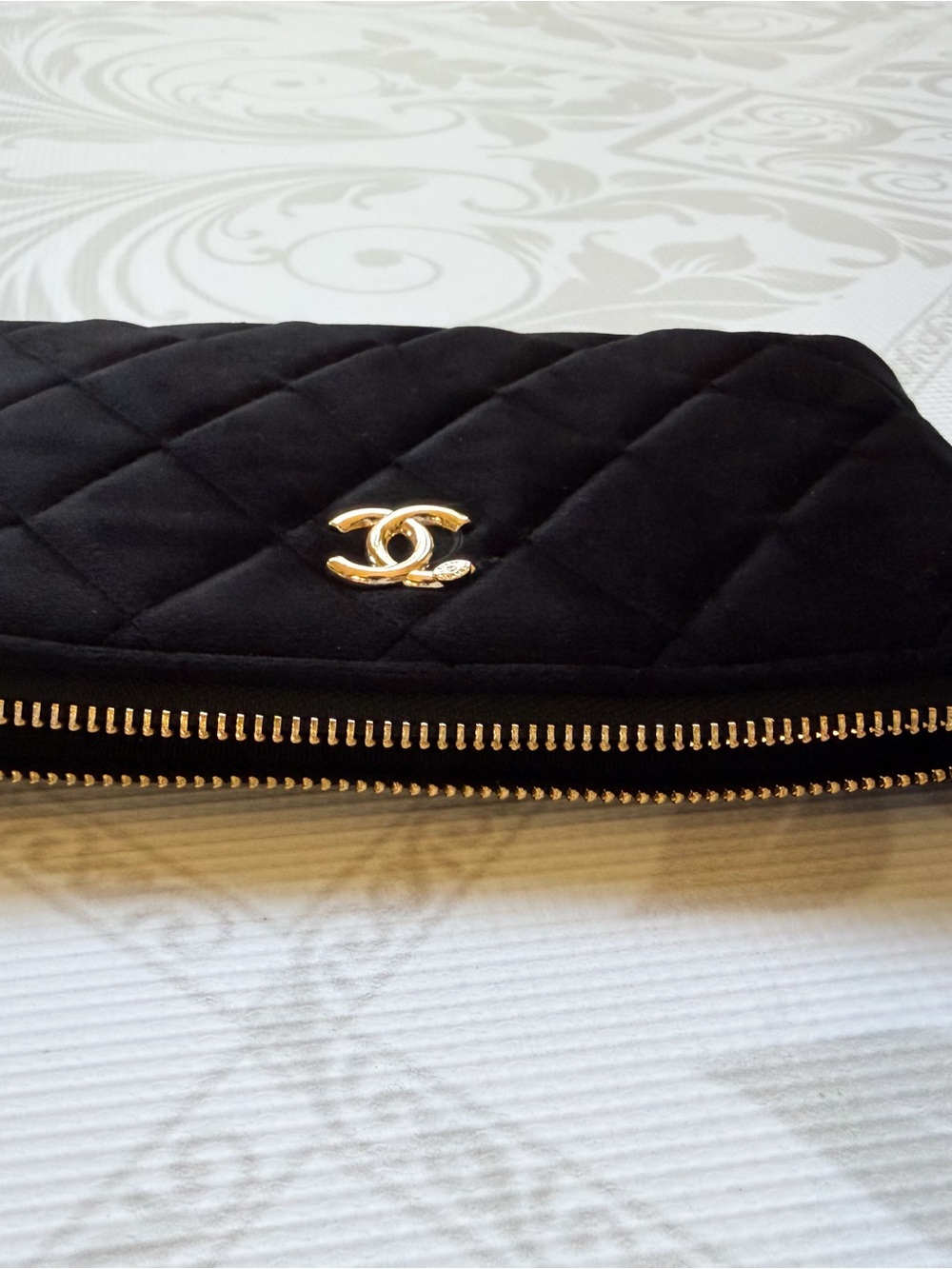 CHANEL Black Quilted Cosmetic Pouch with Gold CC Emblem - Picture 6 of 11